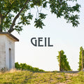 Gutscheinbild: Weinbergshaus mit Weinbergen im Hintergrund, mittiges GEIL Logo